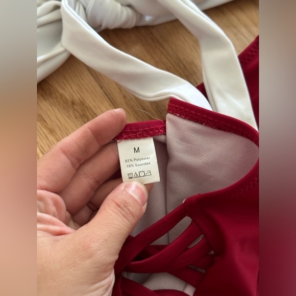 Red and white 2 piece high waist bikini - Picture 3 of 5